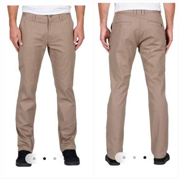 Volcom Boys Frickin Modern Fit Stretch Chino Pant Khaki Flat Front Uniform Skate - Picture 11 of 11